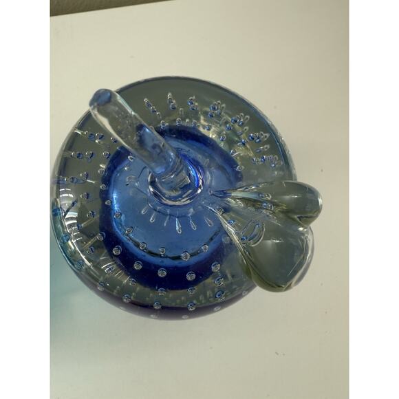 Vintage Murano Style Blue Glass Apple Paperweights Lot of 2 Heavy 6.5” - Picture 5 of 8